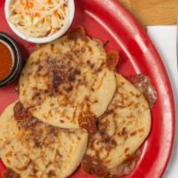 Pupusas (Each) · Corn tortillas filled with cheese and pork or beans and cheese or loroco and cheese or just ...