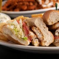 Perch Sandwich · Sauteed perch served with lettuce, tomato and pickles on a champs bun. With choice of one si...