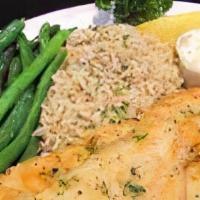 Yellow Belly Walleye · Sauteed or broiled served with lemon butter cream sauce. Comes with choice of starch, vegeta...