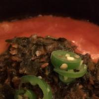 Shiro & Hamli - Shiro, Topped With Braised Spinach & Collard Greens. Vegan · Shiro, topped with braised spinach & collard greens. Include injera, green Salata, & one sid...