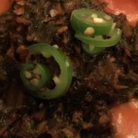 Hamli - Braised Spinach & Collard Greens. Vegan · Braised spinach & collard greens. Include injera, green Salata, & one side. Steamed rice ava...