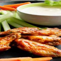 Hot Wings · Six crispy chicken wings, with your choice of ranch or bbq side sauce, accompanied with fres...