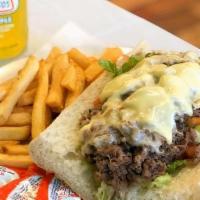 **Cheese Steak** · Cheesesteak on a sub or wrap. Made to order with choice of Onions, Peppers, Mushrooms and mo...