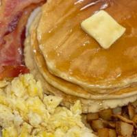 Breakfast Plate · Short stack, 2 eggs, hash potatoes and 2 slices of bacon or 2 sausage links