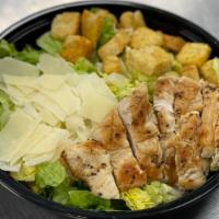 Chicken Caesar Salad · Grilled chicken, with Romaine lettuce, parmesan cheese, croutons, and Caesar dressing.