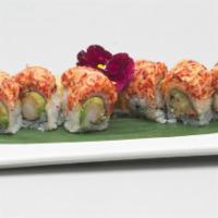 Fire Cracker · Spicy. Raw or undercooked. Shrimp tempura With spicy kanikama and tobiko.