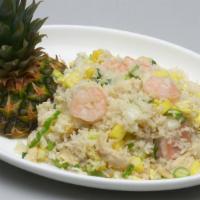 Pineapple Fried Rice, Thai Style · Shrimp, Chicken, Chinese broccoli, eggs and no soy sauce.