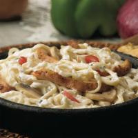 Hometown Alfredo · Linguini baked in creamy alfredo sauce with fresh mushrooms and tomatoes