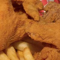 4 Pieces Wings, Fries Or Rice · fried whole wings, served with fries or cajun rice and can soda