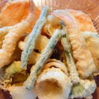 Tempura Vegetable & Shrimp · sweet potato, zucchini, onion ring, green bean & tempura shrimp.