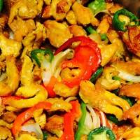 Hibachi Chicken With Veggie · Chicken cook at the grill with Green, red pepper and onion with garlic butter sauce.
