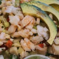 Mixed Ceviche · Fish and shrimp.