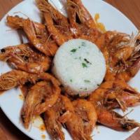 Cucaracha Shrimp · 12 large shrimp with house sauce with a side of cilantro lime rice.