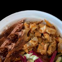 Mix Shawarma Bowl - Lamb & Beef And Chicken · Regular Toppings - - - Served with Lettuce, Tomatoes, Onions, Red Turnips, Hummus and Tahini...