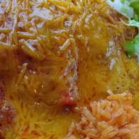 Cheese Enchilada Plate · Rice beans and two tortillas