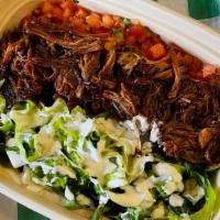 Barbacoa Bowl · Lettuce, rice, beans, cheese, sour cream and pico de gallo (Beef and Spicy)