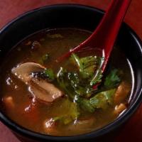 Thom Yum Soup · Mild spicy. Choice of protein, tofu, or veggy with fresh mushrooms in lemongrass soup. Spicy