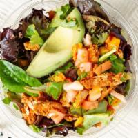 Southwest Salad · Cajun Chicken, avocado, mango corn salad, tomatoes, and mix lettuce.