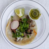 Tacos · Todos los tacos incluyen cebolla picada cilindro, limón ,rábano y salsa Verde a un lado.