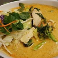 Curry Noodle · Rice noodle red curry mixed veggies and basil.
