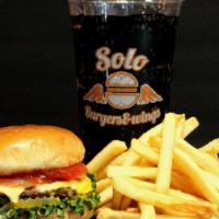 Deluxe Solo Jr  Cheese Burger Combo · SOLO JR Deluxe Cheese Burger, French Fries & Soft Drink.