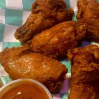 Buffalo Wings · Hot wings come with blue cheese dressing and celery sticks.