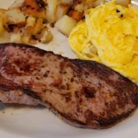 Steak & Eggs · 8 Ounces sirloin steak.

*Thoroughly cooking foods of animal origin such as beef, eggs, fish...