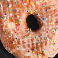 Vanilla Sprinkled · Our classic vanilla glazed topped with colorful sprinkles