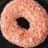 Strawberry Shortcake · Just like the ice cream bar! A vanilla cake doughnut with a fresh strawberry glaze. Topped w...