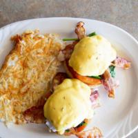 Spinny Benny · Spinach, bacon, tomatoes, hollandaise sauce