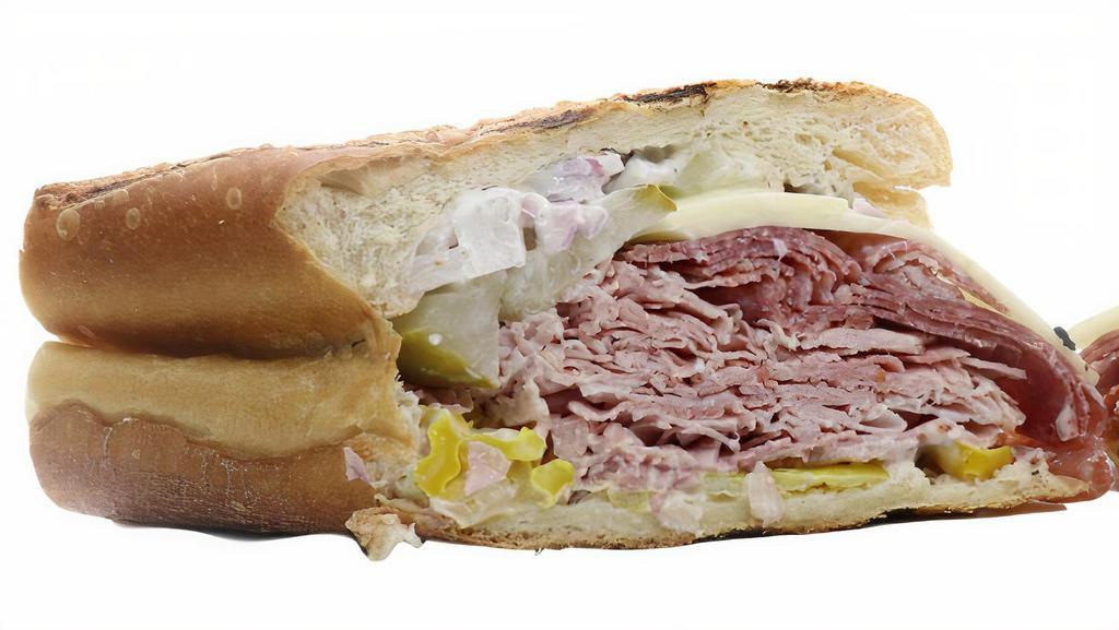 Italian Stallion Sandwich (Toasted) · Salami, ham. TOPZ recommends: provolone, banana peppers, onion, pickle, basil mayo.