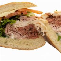 Montanan Sandwich · Roast beef, ham, turkey, provolone. TOPZ recommends: tomato, mixed greens, mayo.