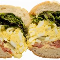 Egg Salad Sandwich · TOPZ house recipe. Hard-boiled eggs, blended with special herbs and spices, diced pickles, l...