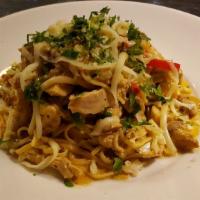 Rattlesnake Pasta · Fresh rotisserie chicken with garlic, tri bell peppers, mushrooms, and lime juice. Tossed wi...