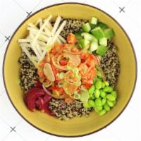 Quinoa Bowl · Heirloom quinoa, pickled onion, radish, edamame, jicama
