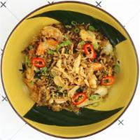 Shrimp “Chaufa” Rice  · Peruvian style stir fried rice with shrimp, ají amarillo and crispy onion.