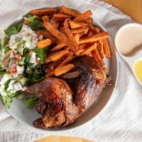 Mama'S Rotisserie Chicken · Peruvian style rotisserie chicken perfectly seasoned and marinated for 24 hour and served wi...
