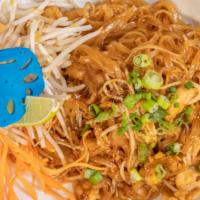 Pad Thai · Stir-fried thin rice noodles in our house tamarind sauce along with bean sprouts and lime. T...