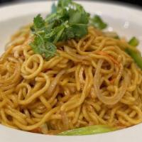 Lo Mein · Lo mein egg noodles stir-fried with carrots, bell peppers, onions in a sweet and tangy sauce...