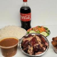 Combo #3 · Pernil, Arroz blanco y Habichuela O Moro de Guandules, Ensalada y 1 Soda GRATIS / Roasted Po...