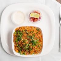 Pulav · Steamed basmati rice with signature spices and vegetable.
