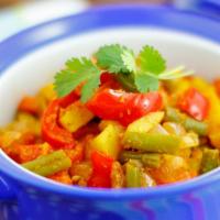 Vegetable Jalfrezi · Fresh vegetables cooked with ground herbs and spices.