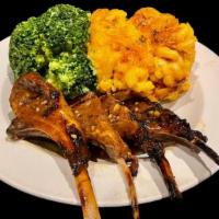 Lamp Chop Dinner · 4 Succulent Grilled Lamb Chops w/ Housemade Zip Sauce & Your Choice of 2 Sides