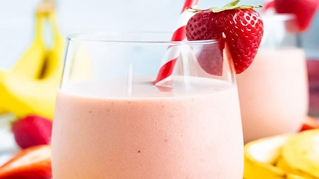 Strawberry Banana Smoothie  ( Protein Smoothie ) · Almond milk, banana, strawberries, vanilla whey protein, oats and honey.