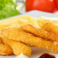 Chicken Fingers & Fries · Tender fingers and fries.