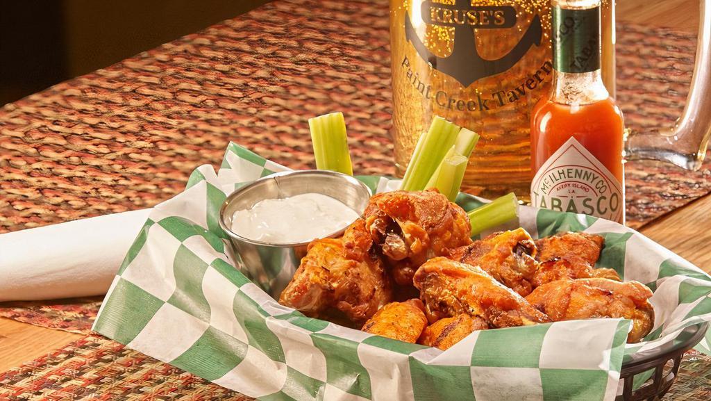 Tavern Wings · Fried & grilled with tavern sauce also available in honey bbq or buffalo style with creamy bleu cheese & celery.