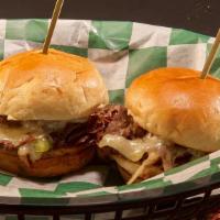 Chopped Ribeye Sliders* (2) · With onions, green pepper, creamy havarti & excalibur mayo*contains raw or undercooked ingre...