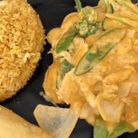 Curry Chicken In Peanut Sauce · Spicy. A perfect combination of peanut curry sauce. Served with steamed rice.