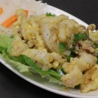 Five Spice Calamari · Hot and spicy.Stir-fried with scallions salt, bell peppers and jalapeño peppers. Served with...