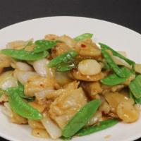 Szechuan Chicken · Hot and spicy, Onion, peapod and water chestnut.